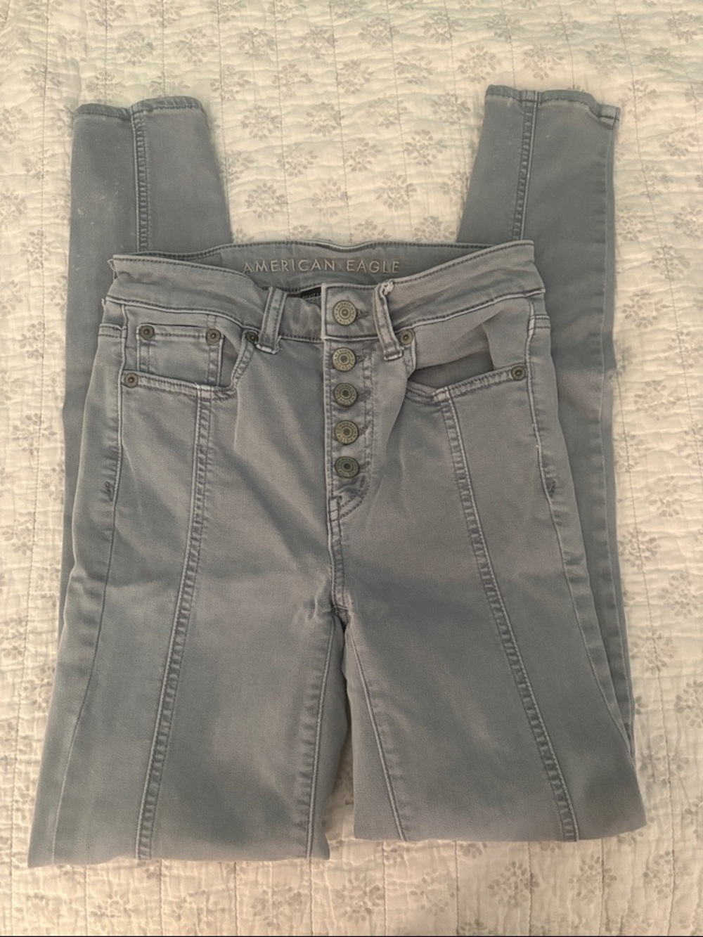 American Eagle Outfitters Light Gray High-Rise Button-Fly Jeans